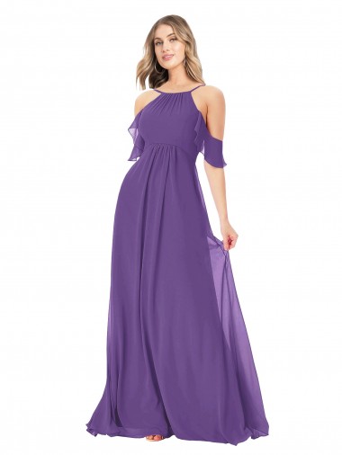 Cheap Cold Shoulder Flutter Sleeves Chiffon Bridesmaid Dress Canada