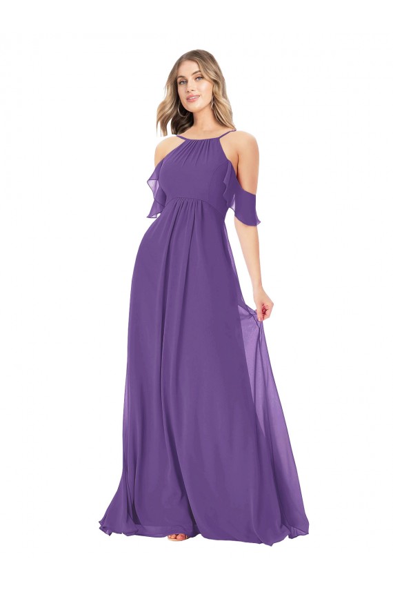 Cheap Cold Shoulder Flutter Sleeves Chiffon Bridesmaid Dress Canada