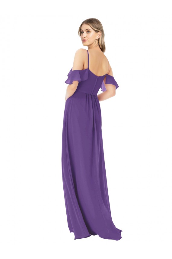 Cheap Cold Shoulder Flutter Sleeves Chiffon Bridesmaid Dress Canada