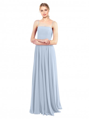 Cheap Luxe Chiffon Straight Neckline Long Chiffon Bridesmaid Dress with Skinny Straps Canada