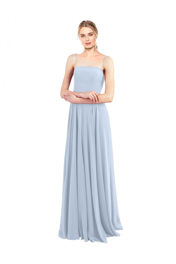 Cheap Luxe Chiffon Straight Neckline Long Chiffon Bridesmaid Dress with Skinny Straps Canada