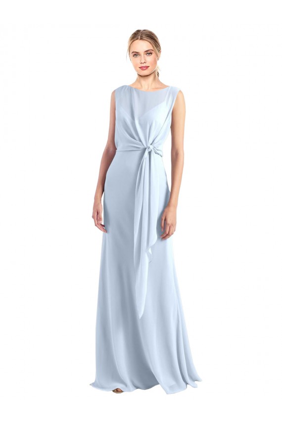 Cheap Illusion Boat Neck Long Full Length Chiffon Bridesmaid Dress with Keyhole Back Canada