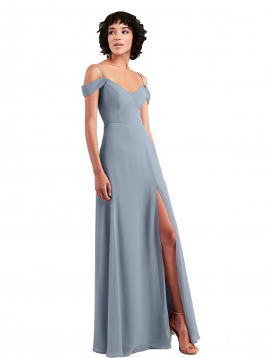 Cheap Off the Shoulder Folded Sleeve Long Chiffon Bridesmaid Dress with High Side Slit Canada