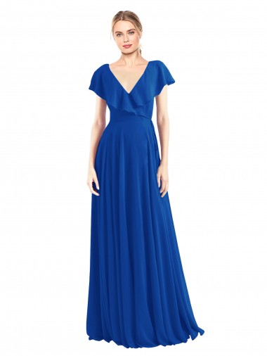 Cheap V-Neck A-Line Flutter Sleeves Long Chiffon Wrap Style Bridesmaid Dress Canada