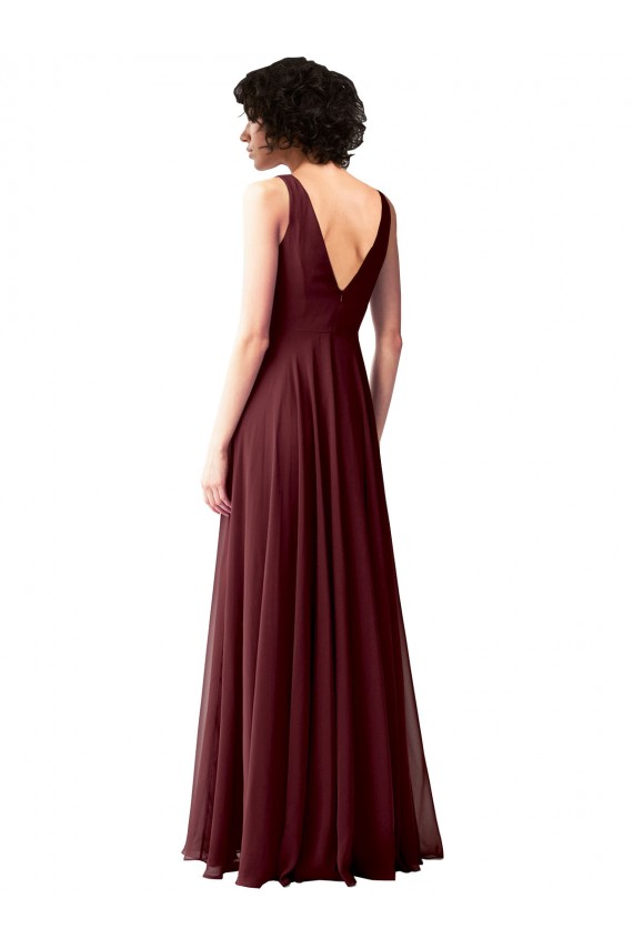 Cheap Draped Cowl Neck Long Chiffon Bridesmaid Dress with Wide Straps Canada