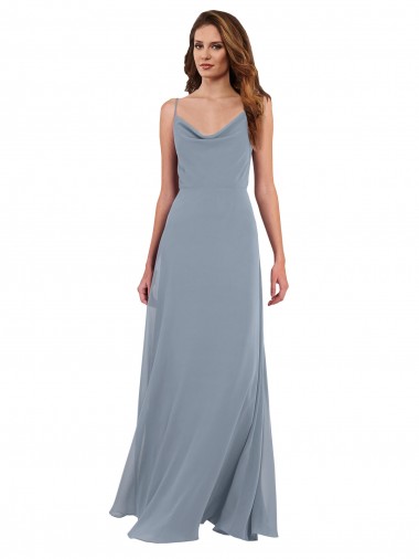 Cheap Long Full Length Draped Cowl Neck V-Back Slip Chiffon Bridesmaid Dress Canada