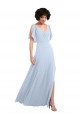 Cheap Split Flutter Sleeves V-Neck Chiffon Bridesmaid Dress with Open V-Back Canada