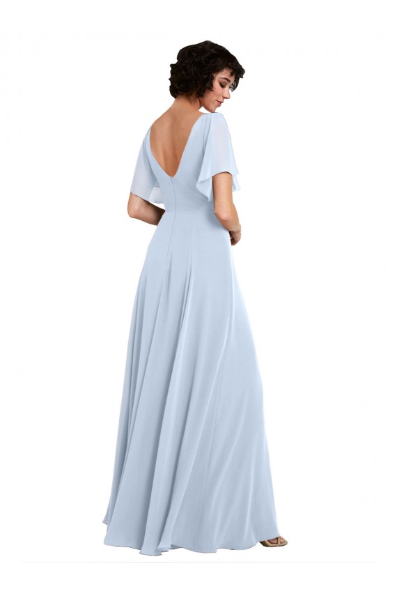 Cheap Split Flutter Sleeves V-Neck Chiffon Bridesmaid Dress with Open V-Back Canada