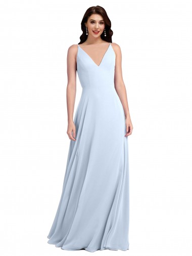 Cheap Long Floor Length V-Neck Chiffon Bridesmaid Dress with Keyhole Back Canada