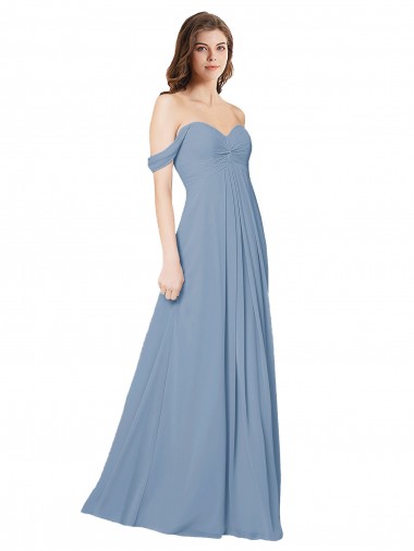 Cheap Empire Waist Off the Shoulder Chiffon Bridesmaid Dress with Sweetheart Bodice Canada