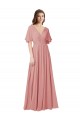 Cheap Flutter Sleeves Plunging V-Neck Boho Chiffon Bridesmaid Dress Canada