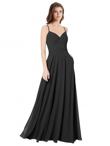 Cheap Cowl Back Spaghetti Straps Long Chiffon Bridesmaid Dress  Canada