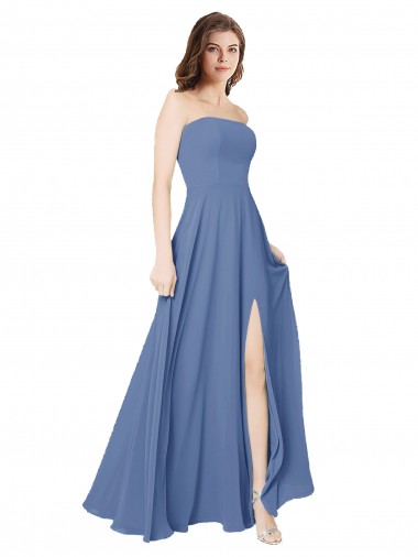 Cheap Strapless Long Chiffon Bridesmaid Dress with Front Slit Canada