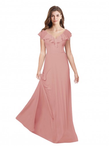 Cheap Flounced V Neckline Flutter Sleeves Chiffon Bridesmaid Dress Canada