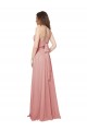 Cheap Open Back Wide Tie Band Long Chiffon Bridesmaid Dress with Pockets Canada