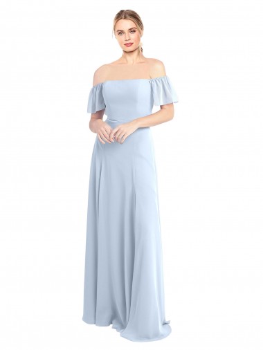 Cheap Off the Shoulder Flutter Sleeves Long Chiffon Bridesmaid Dress Canada