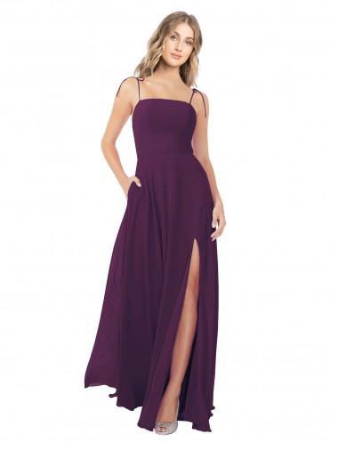 Cheap Chiffon Bridesmaid Dress with Front Slit and Keyhole Back Canada