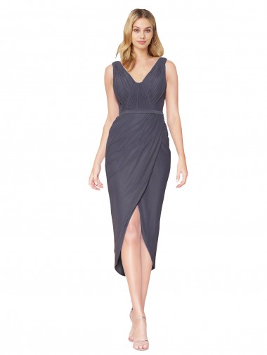 Cheap High Low V-Neck Chiffon Mermaid Wrap Bridesmaid Dress Canada