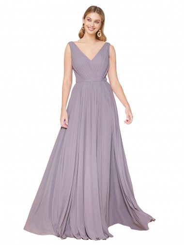 Cheap Draped Floor Length High Neck V-Back Chiffon Bridesmaid Dress with Shirred Bodice Canada