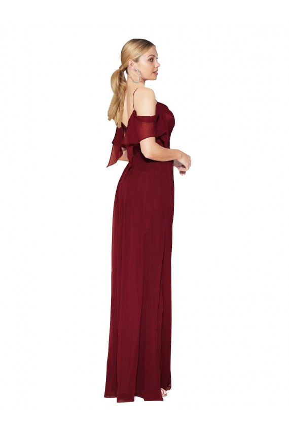 Cheap Cold Shoulder Long Mermaid Chiffon Bridesmaid Dress with Straps Canada