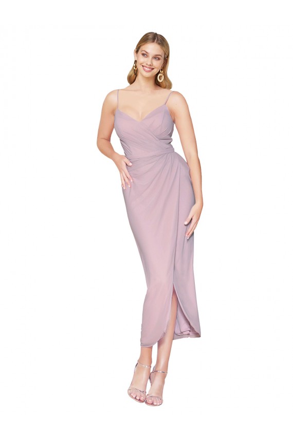 Cheap Short Knee Length Chiffon Wrap Bridesmaid Dress with Straps Canada