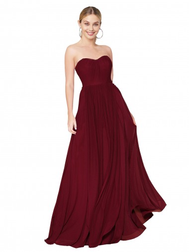 Cheap Draped Strapless Long A-Line Chiffon Bridesmaid Dress Canada