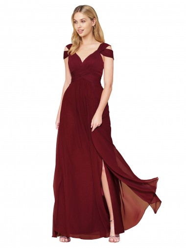 Cheap Off the Shoulder Long Chiffon Bridesmaid Dress with Side Slit Canada