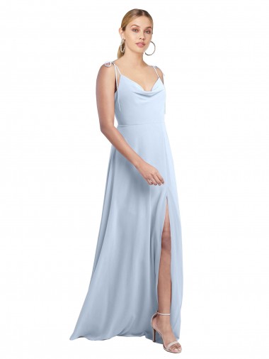 Cheap Draped Cowl Neck Tied Straps Long Chiffon Bridesmaid Dress with Slit Canada