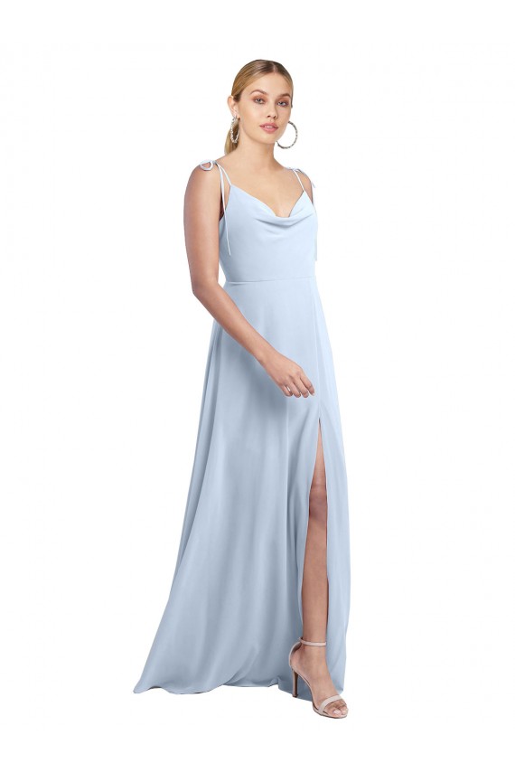 Cheap Draped Cowl Neck Tied Straps Long Chiffon Bridesmaid Dress with Slit Canada