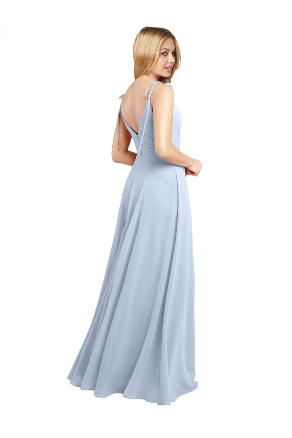 Cheap Draped Cowl Neck Tied Straps Long Chiffon Bridesmaid Dress with Slit Canada