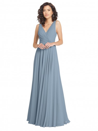 Cheap Faux Surplice Bodice Long Chiffon Bridesmaid Dress with V-Neckline Canada