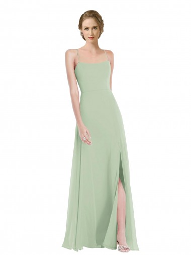 Cheap Scoop Neck Tie Strap Maxi Bridesmaid Dress with Front Slit Canada