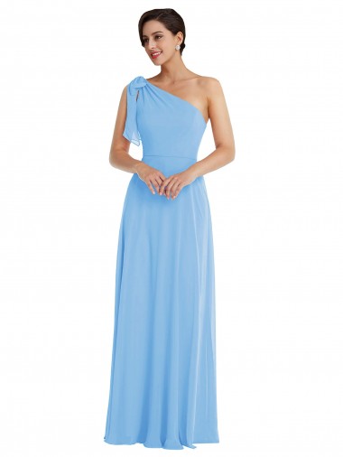 Cheap Draped One Shoulder Maxi Bridesmaid Dress with Scarf Bow Canada