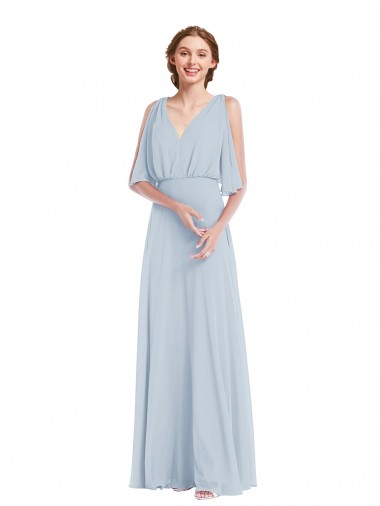 Cheap V-Neck Split Sleeves Blouson Bodice Maxi Bridesmaid Dress Canada