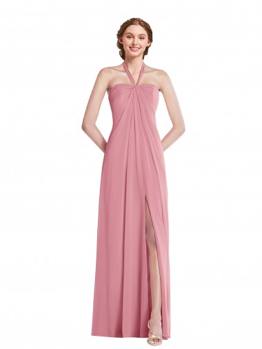 Cheap Draped Chiffon Grecian Column Bridesmaid Dress with Front Slit Canada