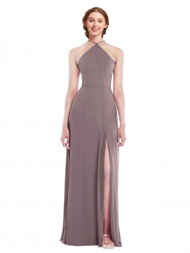 Cheap Diamond Halter Maxi Bridesmaid Dress with Front Slit Canada