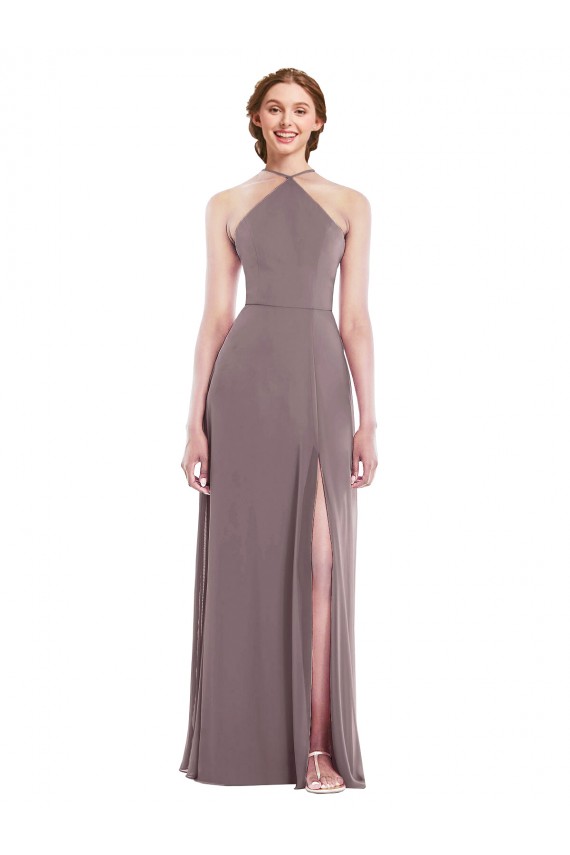 Cheap Diamond Halter Maxi Bridesmaid Dress with Front Slit Canada