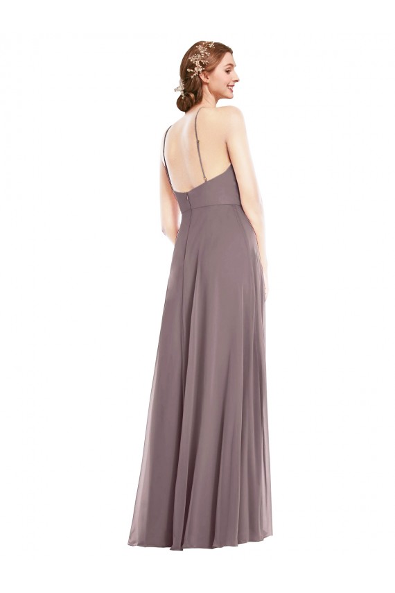 Cheap Diamond Halter Maxi Bridesmaid Dress with Front Slit Canada