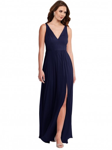 Cheap Deep V-Neck Chiffon Maxi Bridesmaid Dress with Front Slit Canada