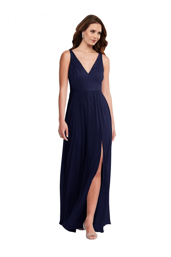 Cheap Deep V-Neck Chiffon Maxi Bridesmaid Dress with Front Slit Canada