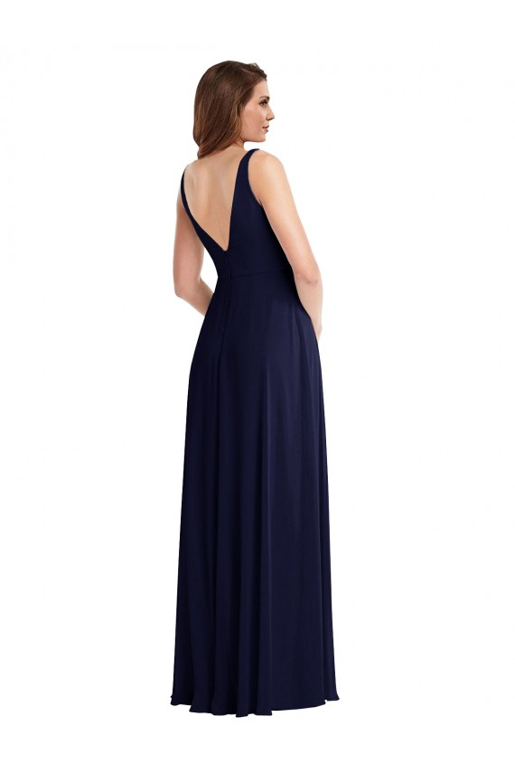 Cheap Deep V-Neck Chiffon Maxi Bridesmaid Dress with Front Slit Canada