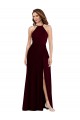 Cheap Halter Spaghetti Straps Maxi Bridesmaid Dress with Front Slit Canada