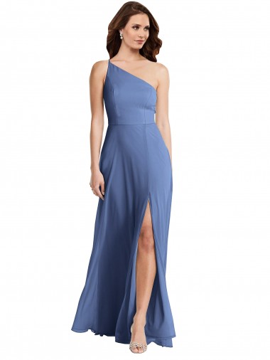 Cheap One Shoulder Full Length Maxi Bridesmaid Dress with Flirty Slit Canada