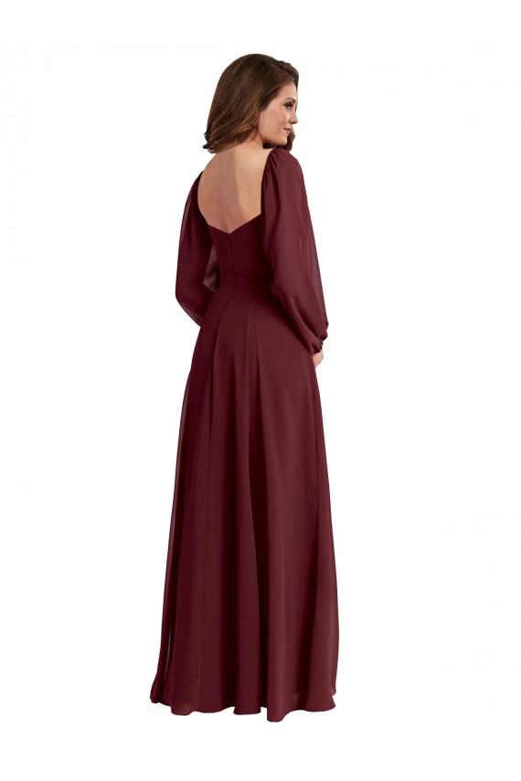 Cheap Sheer Long Sleeves Chiffon Bridesmaid Dress with High Slit Canada