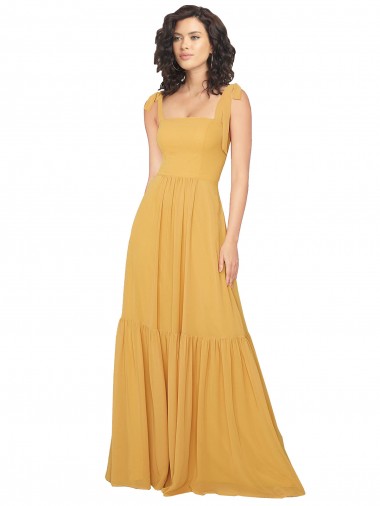 Cheap Tied Strap Square Neck Long Chiffon Bridesmaid Dress Canada