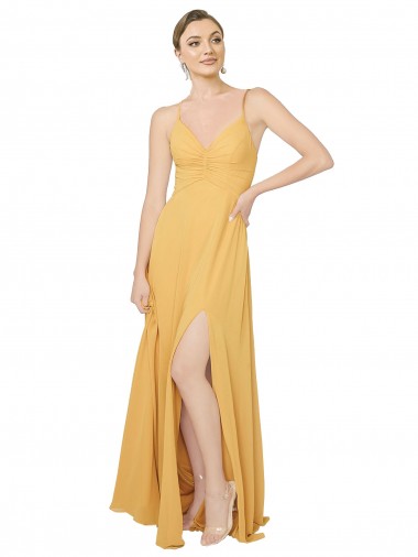 Cheap Ruched Chiffon Bridesmaid Dress with Tie Back Detail Canada