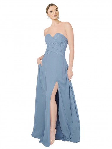 Cheap Draped Sweetheart Chiffon Bridesmaid Dress with Front Slit Canada