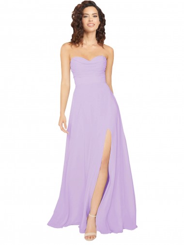 Cheap Draped Sweetheart Long Chiffon Bridesmaid Dress with Front Slit Canada