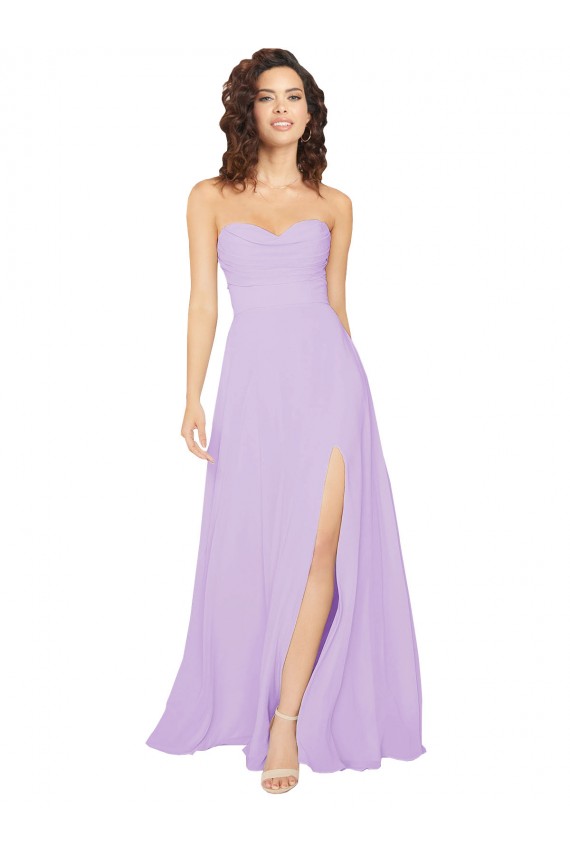 Cheap Draped Sweetheart Long Chiffon Bridesmaid Dress with Front Slit Canada