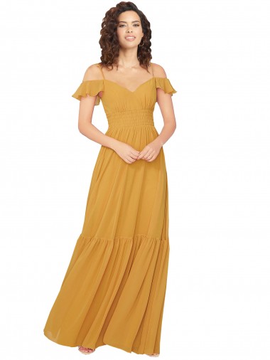 Cheap Ruched Keyhole Back Boho Chiffon Bridesmaid Dress Canada